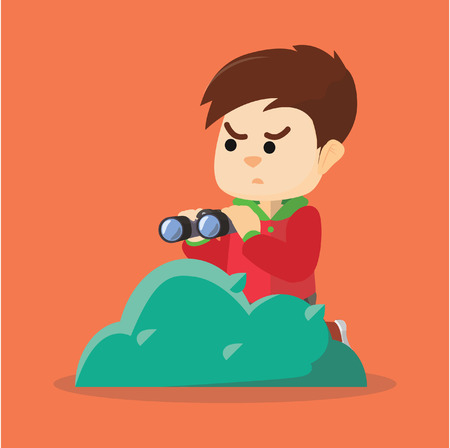 Spying boy with binocularのイラスト素材