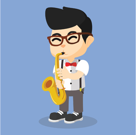 Boy playing saxophoneのイラスト素材