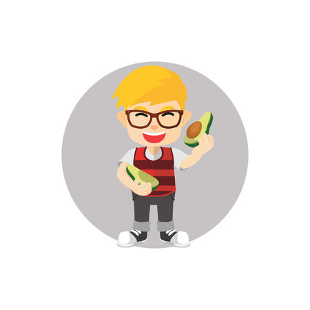 Boy showing avocadoのイラスト素材