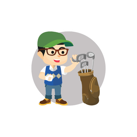 Boy preparing his golf stickのイラスト素材