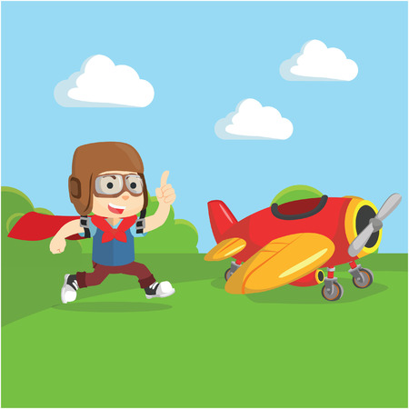 Boy happy with Plane toyのイラスト素材