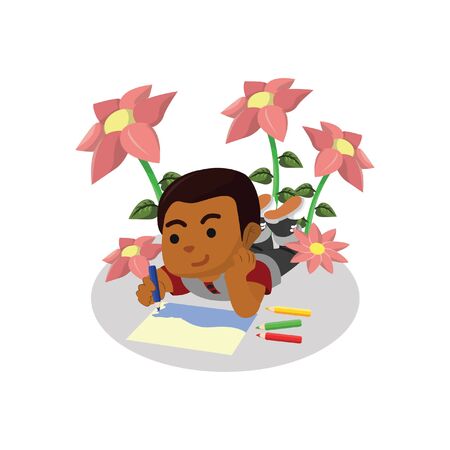 Boy drawing with flowerのイラスト素材