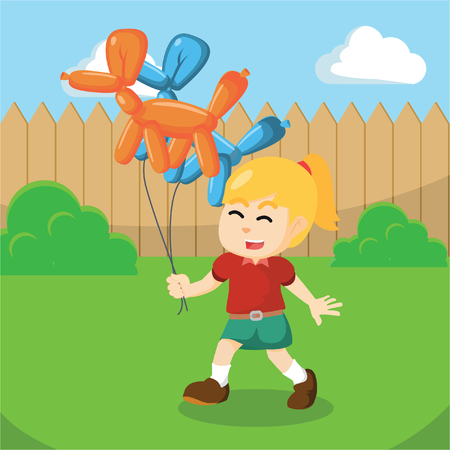 girl walking with holding ballonのイラスト素材