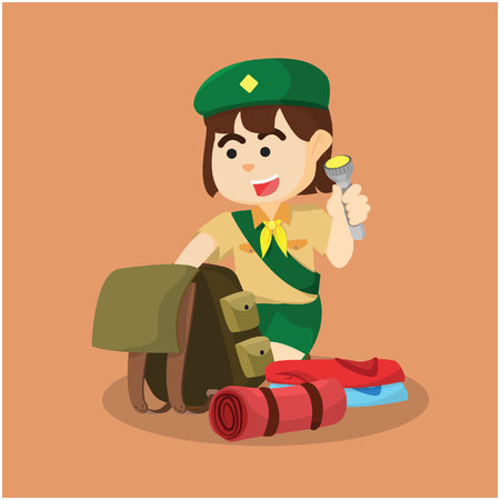 girl scout packing for campのイラスト素材