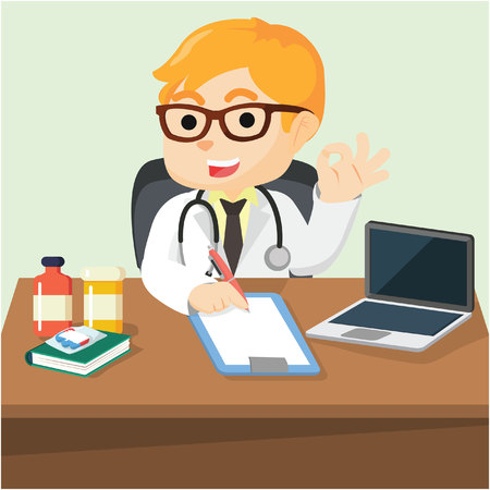 doctor in his deskのイラスト素材