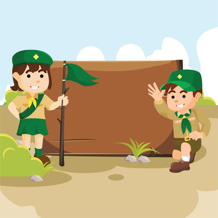 Boy and scout girl at campのイラスト素材