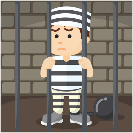 convict inside jail cartoon illustrationのイラスト素材