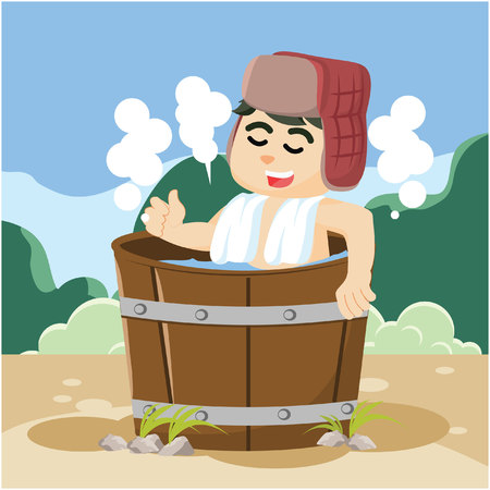lumberjack taking bath with hot waterのイラスト素材