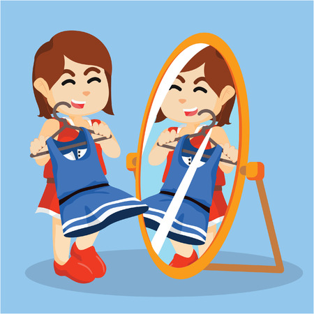 girl looking at the mirrorのイラスト素材