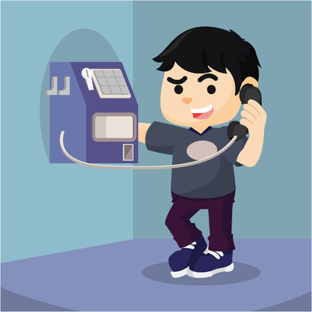 boy using payphone  cartoon illustrationのイラスト素材