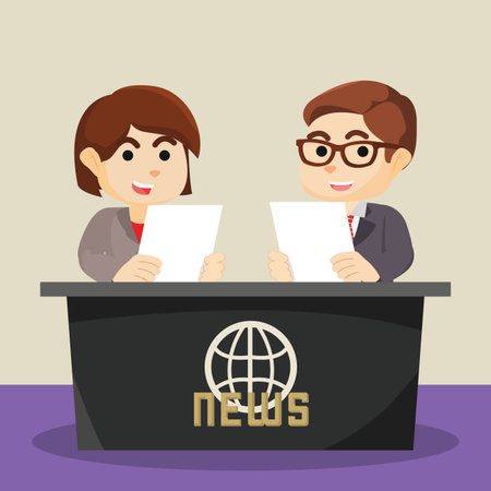 boy and girl news anchorのイラスト素材