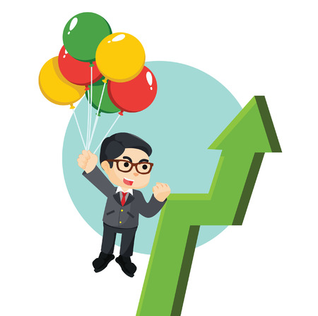 man flying with balloon and arrowのイラスト素材