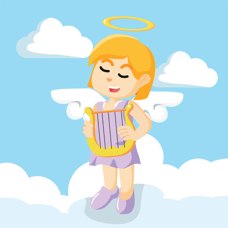 angel playing harp  illustration designのイラスト素材