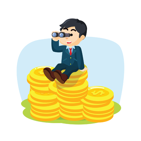 businessmen on stack of coin with binocularのイラスト素材