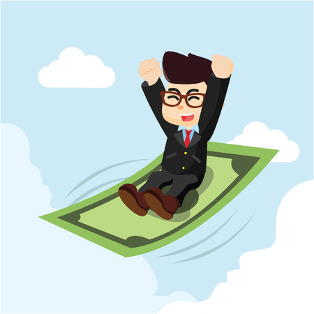A businessman flying over moneyのイラスト素材