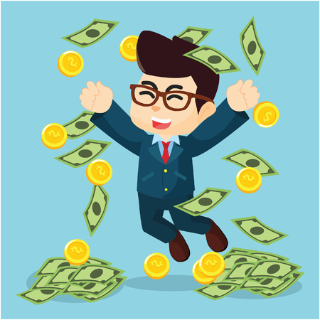 a businessman in the rain of moneyのイラスト素材