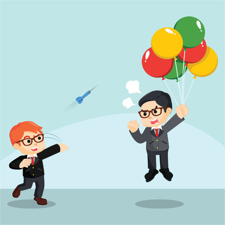 A Employee throwing darts to flying businessmanのイラスト素材