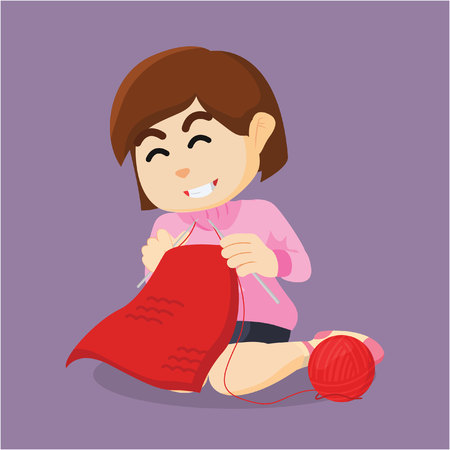 girl knitting  cartoon illustrationのイラスト素材