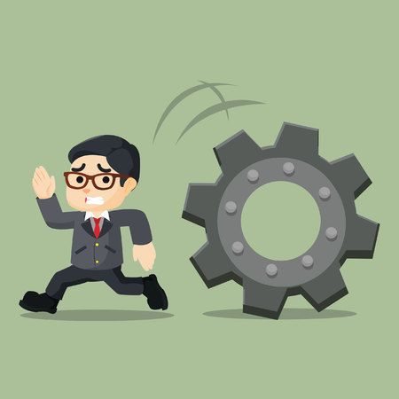 businessman ran pursued giant gearのイラスト素材