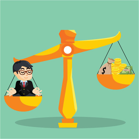 businessman sitting on a balance scale with a moneyのイラスト素材