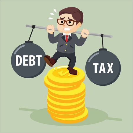 Business man stabilize between debt and taxのイラスト素材