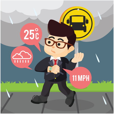 businessman checking weather with his smart watchのイラスト素材