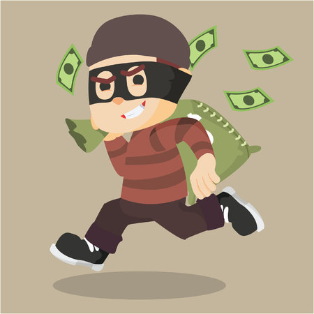 thief running carrying bag of moneyのイラスト素材