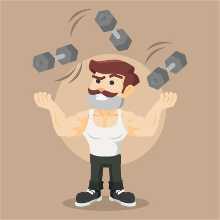 body builder juggling dumbellのイラスト素材