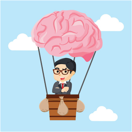 businessman flying with air balloon brainのイラスト素材