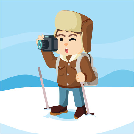 arctic explorer taking photo in arcticのイラスト素材