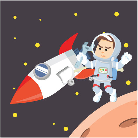 astronauts repair the rocket in the skyのイラスト素材