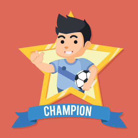 men football posing in star medalのイラスト素材