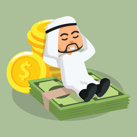 arab bbusinessman lying on moneyのイラスト素材