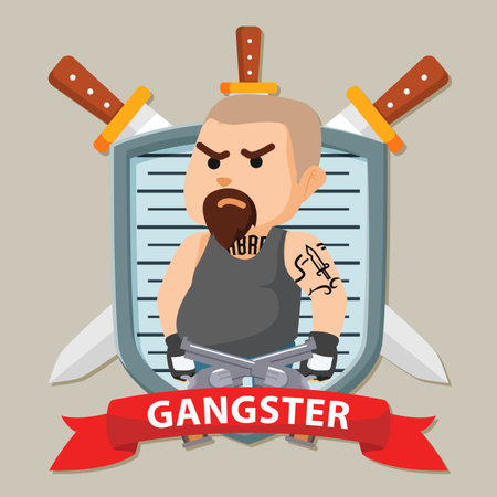 fat man gangster in emblem illustration designのイラスト素材