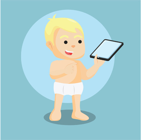 baby boy holding tabletのイラスト素材
