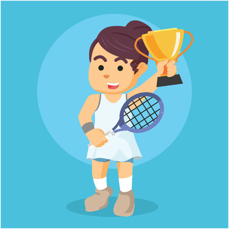 female tennis player holding trophyのイラスト素材
