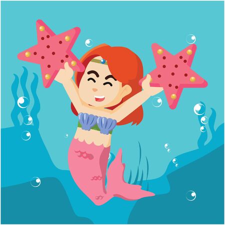 mermaid girl holding giant starfishのイラスト素材
