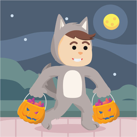 werewolf guy costume with candy bagのイラスト素材