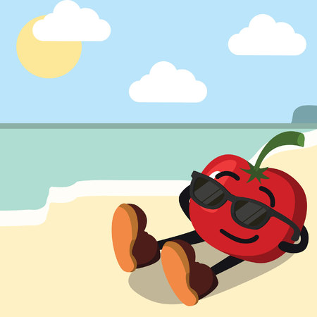 tomato man sunbathing illustration designのイラスト素材