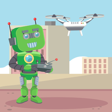 green robot controlling droneのイラスト素材