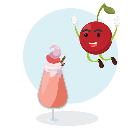 cherry jumping into ice creamのイラスト素材