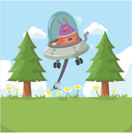 alien collecting flowerのイラスト素材
