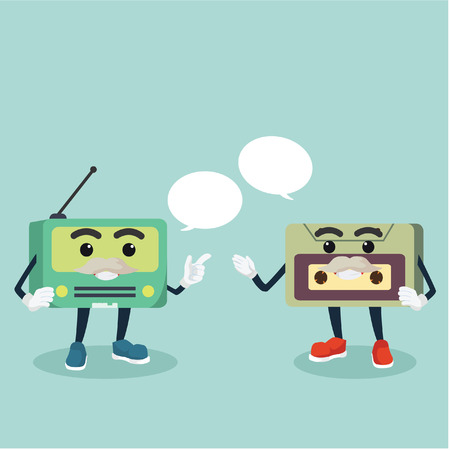 old radio talking to old audio tapeのイラスト素材