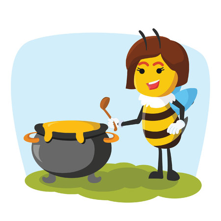 queen bee with holding pot of honeyのイラスト素材