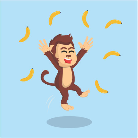monkey happy with rain bananaのイラスト素材