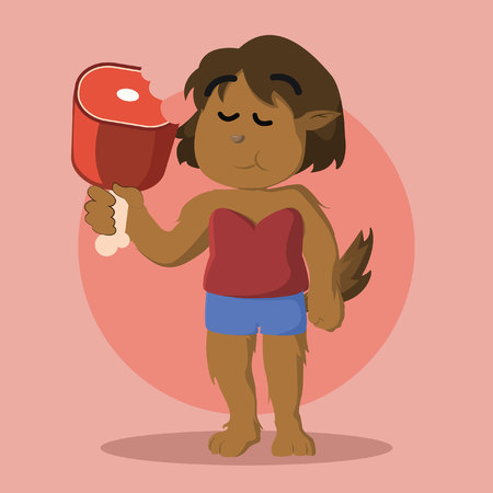female werewolf eating meatのイラスト素材