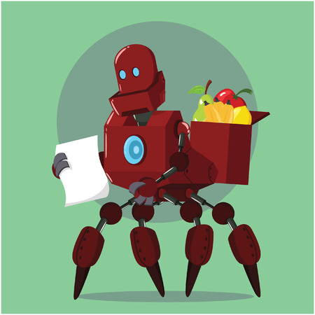 carrier robot buying fruitsのイラスト素材