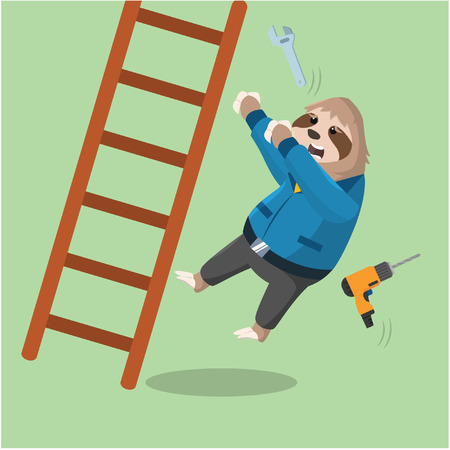 sloth handy loses balance and falls backward from ladderのイラスト素材