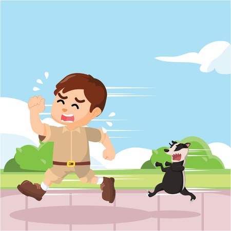 honey badger chasing boyのイラスト素材