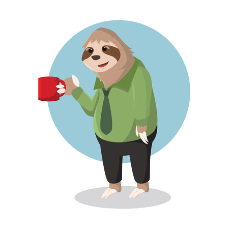 sloth office holding glassのイラスト素材